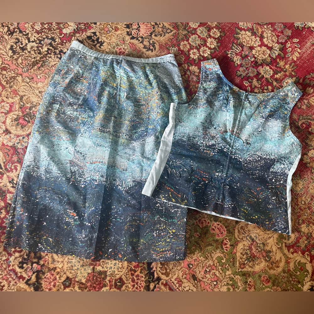 Vintage ‘60s ‘70s John Meyer 2 piece marble print skirt & tank ethereal blues M - Picture 8 of 11